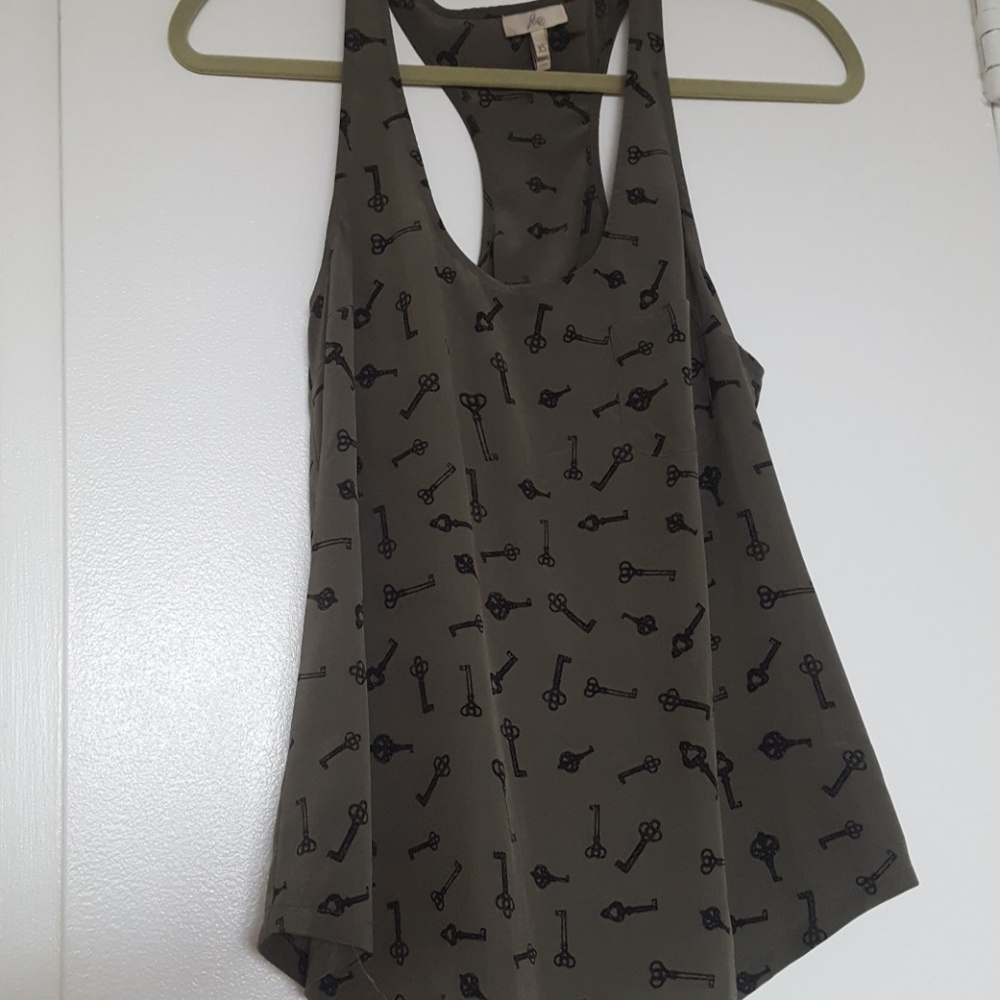Joie Green Key print Alicia Racer Back silk tank